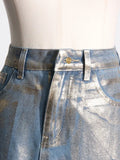 Zingj 2024 New Street Trend Wind Hot Gold Design Sense A Line Skirt Fashion High Waist Show Skinny Denim