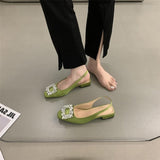 Sandals Women Coarse Heel 2025 Summer New Square Buckle Drill Fairy Style Method Behind The Empty Lazy Single-Shoe