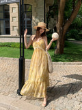 Xixi 2025 Summer New Retro High-Rise Sling Dress Print Pure Desire Holiday Dress Women
