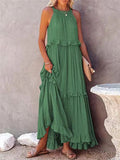 Summer New Holiday Wind Lotus Leaf Side Long Dress Swing Flowing Beach Dress