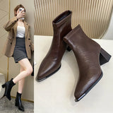 2025 Autumn And Winter Retro Style Women's Fashion Boots Tips Thick And Boots With Windcoat After Zipper High Heel Boots New High Heel