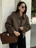 Autumn Fashion Three-Color Solid Color Zipper Hair Coat Women's Clothing