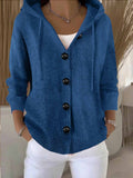 Sheintemu Spring/Autumn Hooded Long-Sleeved Button Sweater