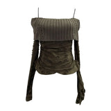 Real Shooting Of Waste Soil Wind Word Leakage Collar Collar Collar To Make Old Hole Sling Knitted Shirt With Short Sweater