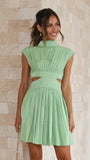 Zingj Years Pure Color Sweet Wind Summer Money Receive Waist Stand Collar Show Waist Short Dress