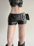 Design Rivet Buckle Belt Low-Waisted Leather Pants Hot Girl Dark Punk Wind Straight