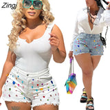 Women Jeans Pants Diamond Short Pants Streetwear High Waist Bodycon Clothes For Women