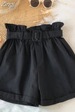 Women Casual High Waist Loose Cotton Short Pants 2023 Summer Elegant Sweet Girls All-Match Wide Leg Shorts With Belt