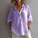New Solid Color Leisure Loose Size V Collar Long Sleeve Top Shirt