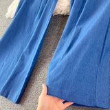 Women Denim Romper Sexy Strapless Draped High Waist Jumpsuits Female Black/Blue Wide Leg Spaghetti Strap Rompers