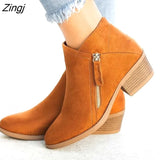 Women's Riding Short Boots Pu Leather Thick Heel Pointed Head 2023 New Autumn Platform Side Zipper Fashtion Women's Casual