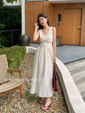 Xixi 2025 Summer Korean Version Of High-Waist Elegant Hollow Sleeveless Dress Pure Lust Dress Female