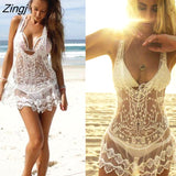 Women Ladieas Soldi Swimwear Beachwear Bikini Summer Holiday Beach Wear Cover Up Kaftan Sarong Summer Mesh Lace