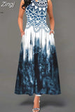 Boho Long Dresses Women Elegant Sleeveless Casual Floral Print Beach Party Maxi