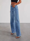 Zingj Early Autumn New Casual Street Loose Wide Leg Wash Water Wool Edge Jeans Female
