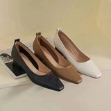 Spring And Summer New Small Heels Simple Lady Temperament Soft Leather Do Not Sharpen The Tip Of The Single Shoe Low Heel High