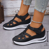 New Thick-Soled Sandals Hollow Breathable Sports Sandals Large-Size Women's Solid Color Head Magic Stickers