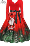 Women Christmas Dress Long Sleeve V Neck Elegant Vinatge Party Costumes Winter New Year Clothing