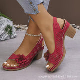 Flowers High-Heeled Cool Slippers Women 2025 Summer New Fashion Coarse And Buckle With Cold Slippers