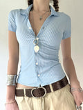 Commute Wind Fashion Stripe Buckle Bubble Sleeve Top Hottie Temperament Folding Braid