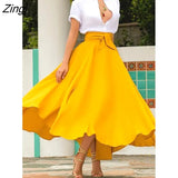 Women's Ladies Solid Color Bandage Pleated Cocktail Party High Waist Summer A Line Skirts With