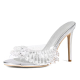 Silver Crystal Pendant Hand-Slender High Heel Banquet Large Size Women Sandals