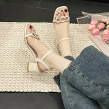 Summer New Coarse Heel Sandals Coarse Heel Outside Wearing A Buckle Side Toe High-Heeled Shoes