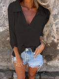 Women's Summer New Collar Knitted Shirt Seven-Point Sleeve Solid Color Bottom Shirt