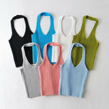 Zingj New Multicolor V-Collar Neck Suspender Summer Solid Color Bare Back Short Style Exposed Navel Wiped Chest