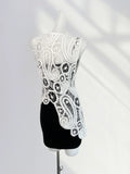 Zingj Lace Blck Heavy Embroidery Irregular Design Sense European Knit Hollow Sleeveless Jacket In The