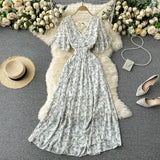 New Seaside Holiday Dress Women Spring And Autumn 2025 New Sexy V Receive Lanky
