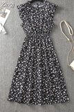 Women Summer Polka Dot Chiffon Dress Short Sleeve Party Sweet Slim A-Line Casual Elastic Waist Elegant Midi Dresses Robe