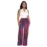 Zingj Fashion Women's Color Print V-Neck Sleeveless Trousers 2-Piece