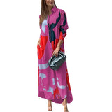 Spring And Summer Women's Fashion Casual Printing Loose Open Fork Bag Long Shirt Shirt