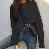 Sleeve T-shirts Women Spring Solid Long-style Loose Simple Ins All-match Casual Girls Tops Trendy Stylish Ulzzang Daily