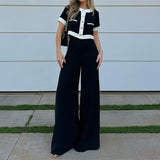 2025 New Women's Fashion Commuter Short Sleeve Short Jacket Straight Pants Suit Two