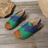 Asia's New Large-Size Sandals Women's Thick Bottom Slope And Lace With Magic Sticky Beach Cold