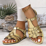 Belt Buckle Flat Bottom Hollow Sandals Women Wear Solid Sand Beach Cool Slippers