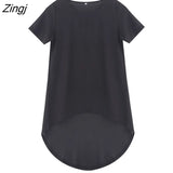 Women Solid Brief Long T-shirt Ladies O Neck Short Sleeve Casual Loose Chiffon Summer Irregular