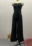 Zingj New 2024 Summer Pure Desire Sexy Hollow-Out Strap Jacket Casual Wide-Leg Pants Suit-Outfit