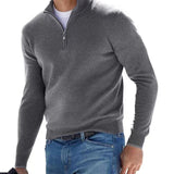 New Autumn Long Sleeve V-Neck Wool Woolen Zip-Up Men's Casual Polo