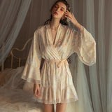 Sweet Heartbreak Flower Pajamas Silk Silk Lace Sexy Pajamas Girl High-End Home Dress Morning