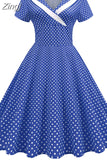 Women Summer Pink Polka Dot Party Dress Short Sleeve Sailor Collar Elegant Casual Vintage A-line Midi