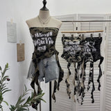 Shooting Hottie Camouflage Letter Print Chest Vest With Chest Pad Irregular Ribbon Short Top