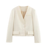 2025 Fashion Pocket V-Neck Short Wide Ladies Suit Jacket