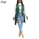 Classic Women Long Blazer Vest Elegant Office Lady Coat Female Waistcoat Causal Suits Sleeveless Jacket