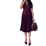 Women's Clothing 2025 Spring New Sleeveless V-Neck Vest Pressure Skirt Temperament Fashion Suit