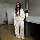New Lace Spliced Striped Shirt Set Two Sets Of Loose Home Casual Lazy