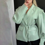 Jacket Female High Sense 2025 Spring And Autumn Women's Temperament Commuting Waist Tie Cushion Shoulder Suit