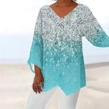 Women's Clothing 2025 Summer New T-Shirt Casual Loose Irregular Print Long-Sleeved V-Neck